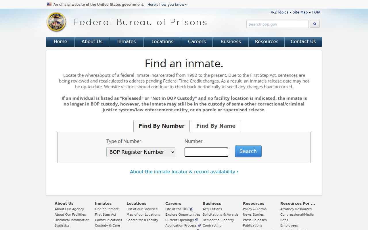 Federal custody locator related to Churchill County arrest records