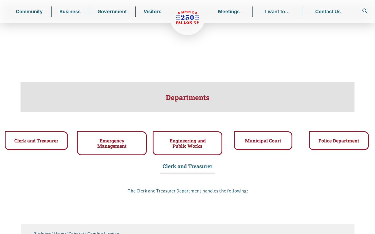 Fallon city departments page linking the Municipal Court case search and payment portal