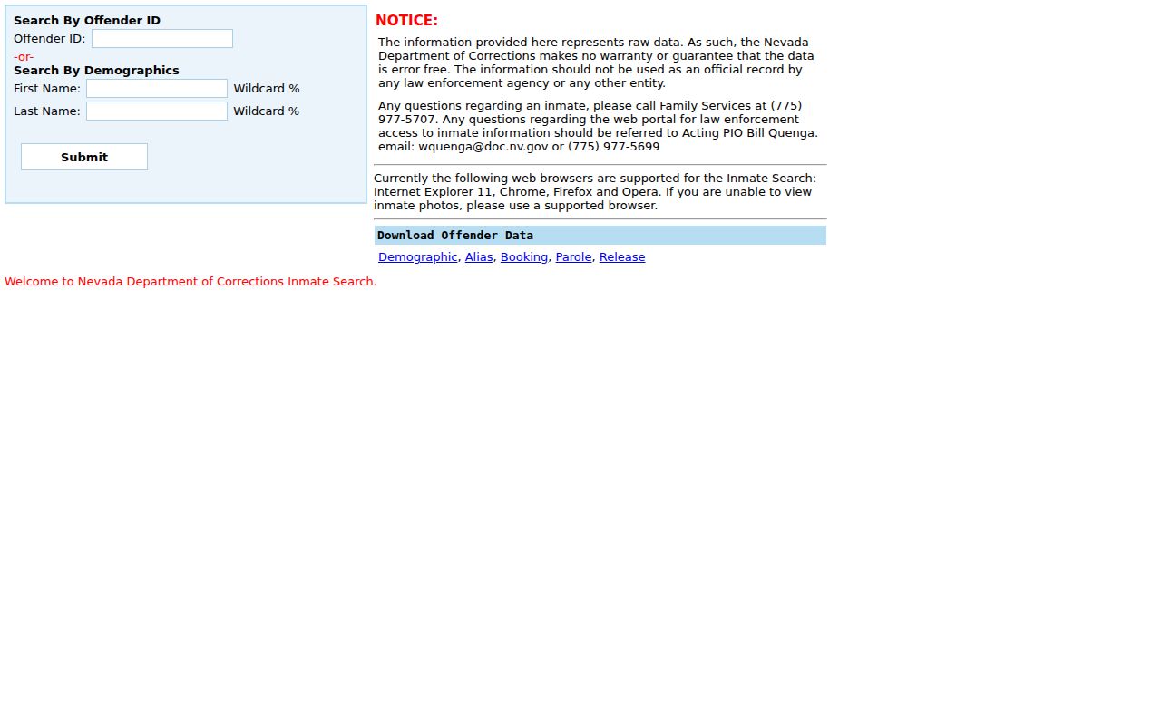 Churchill County criminal record custody search through NDOC