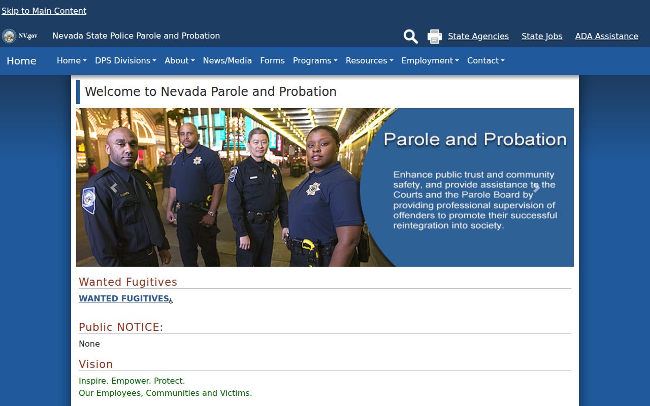 Churchill County criminal record supervision through Nevada Parole and Probation